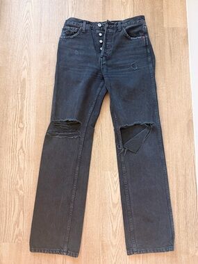 Re/Done Black Distressed Straight-Leg Jeans